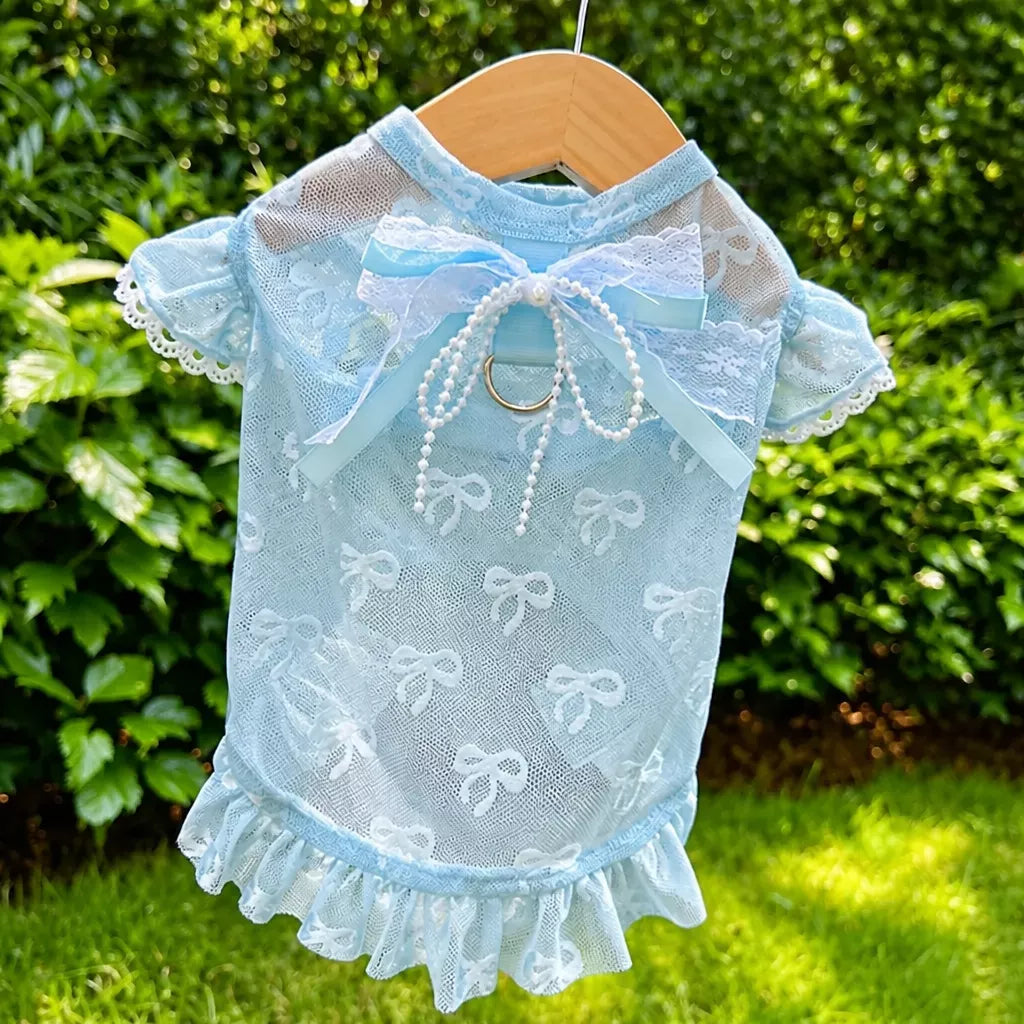 Lightweight Mesh Bow Pet Shirt with Leash Opening for Dogs & Cats