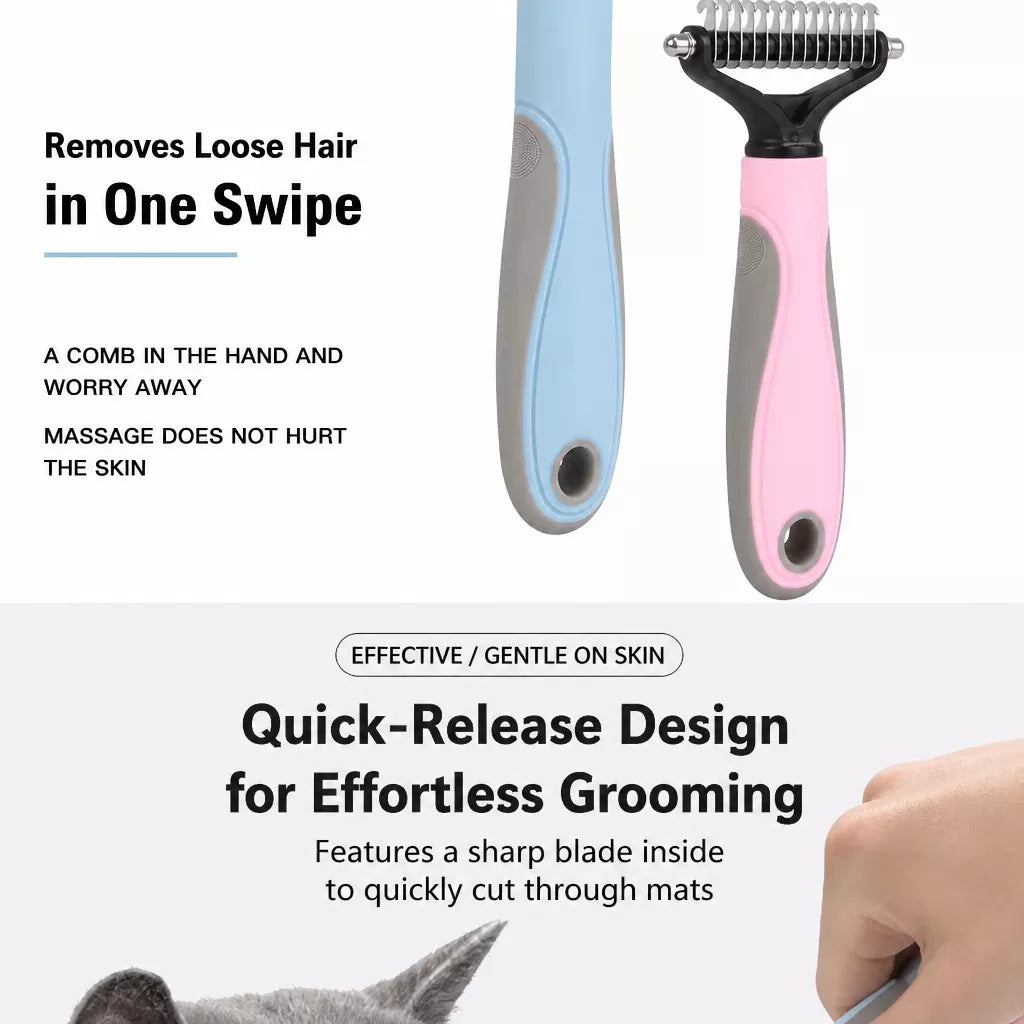 Double-Sided Dematting & Deshedding Brush for Dogs and Cats