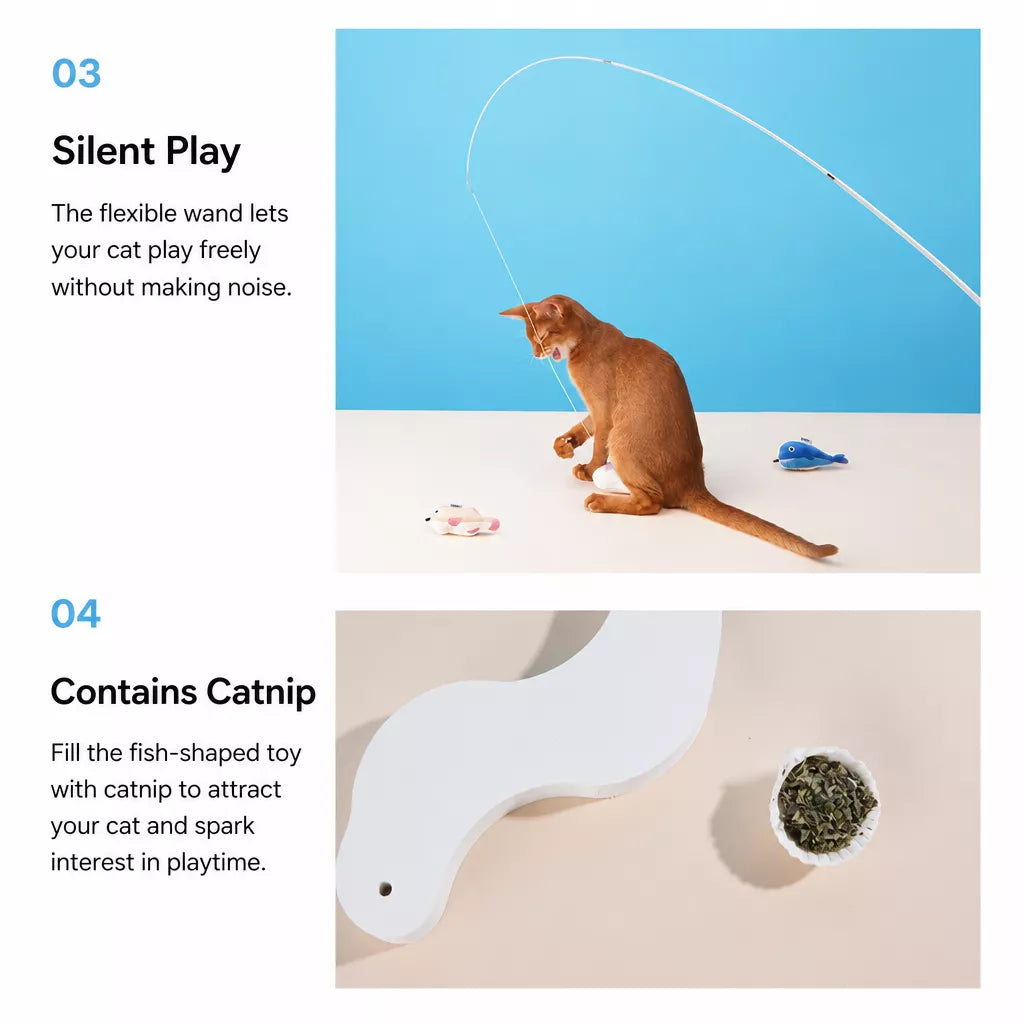 Retractable Cat Wand Toy with Fish-Shaped Teaser