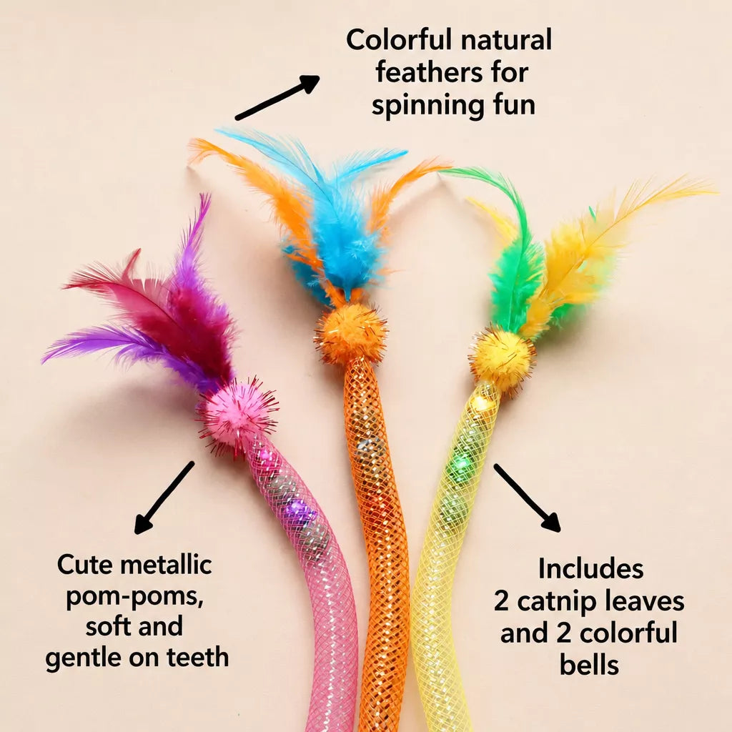 Cat Feather Teaser Toy with Stretchy Cotton Rope