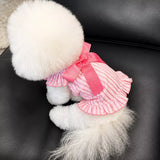 Lightweight Striped Pet Dress with Bow and Flutter Sleeves