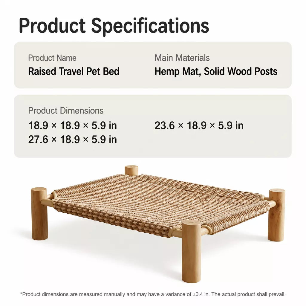 Elevated Linen Pet Bed with Solid Wood Frame