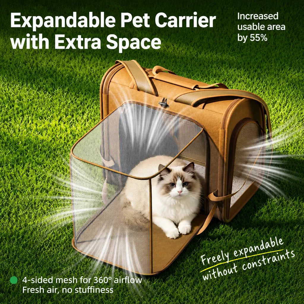 Expandable Cat Carrier Backpack with Ventilation