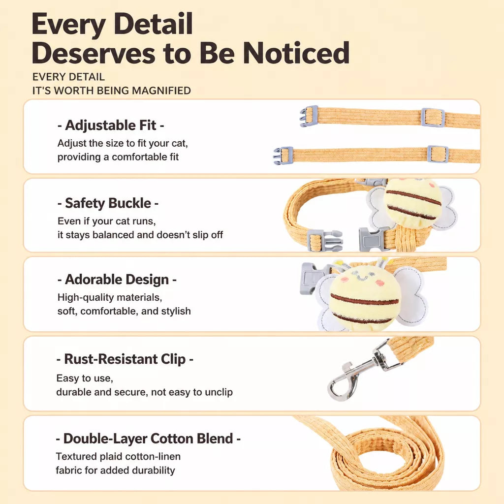 Adjustable Pet Harness and Leash Set for Cats and Small Dogs