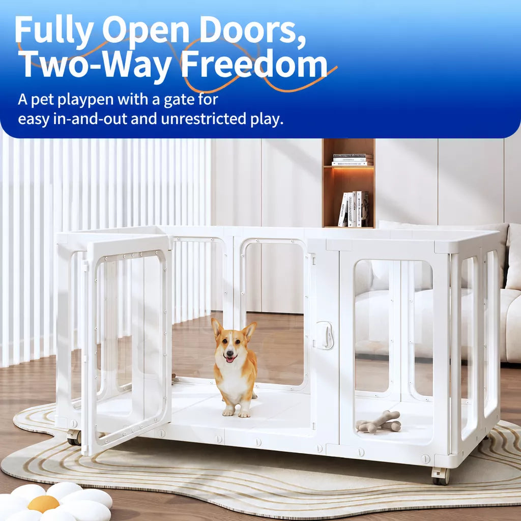 Movable Indoor Pet Playpen with Door and Casters