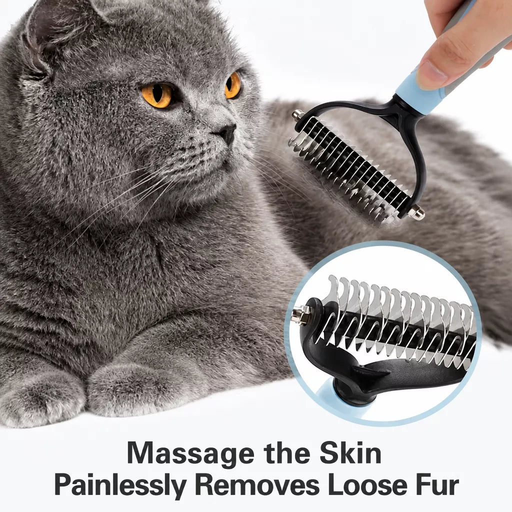 Double-Sided Dematting & Deshedding Brush for Dogs and Cats