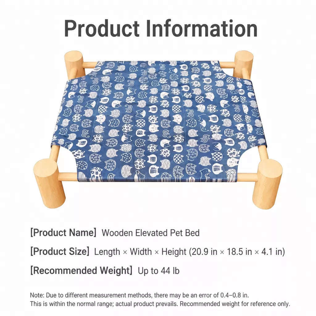 Elevated Wood Frame Pet Bed with Removable Polyester Cover