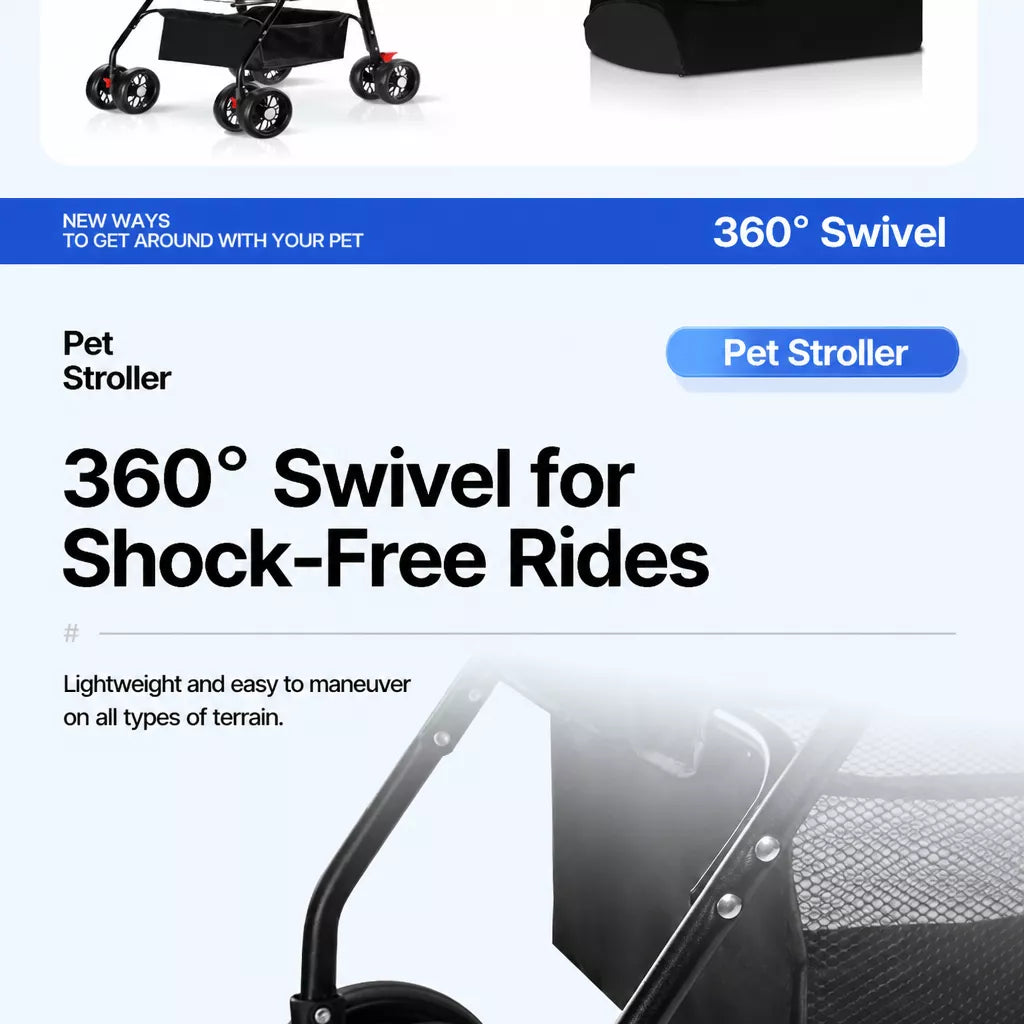Foldable Pet Stroller with Removable Carrier and Tray