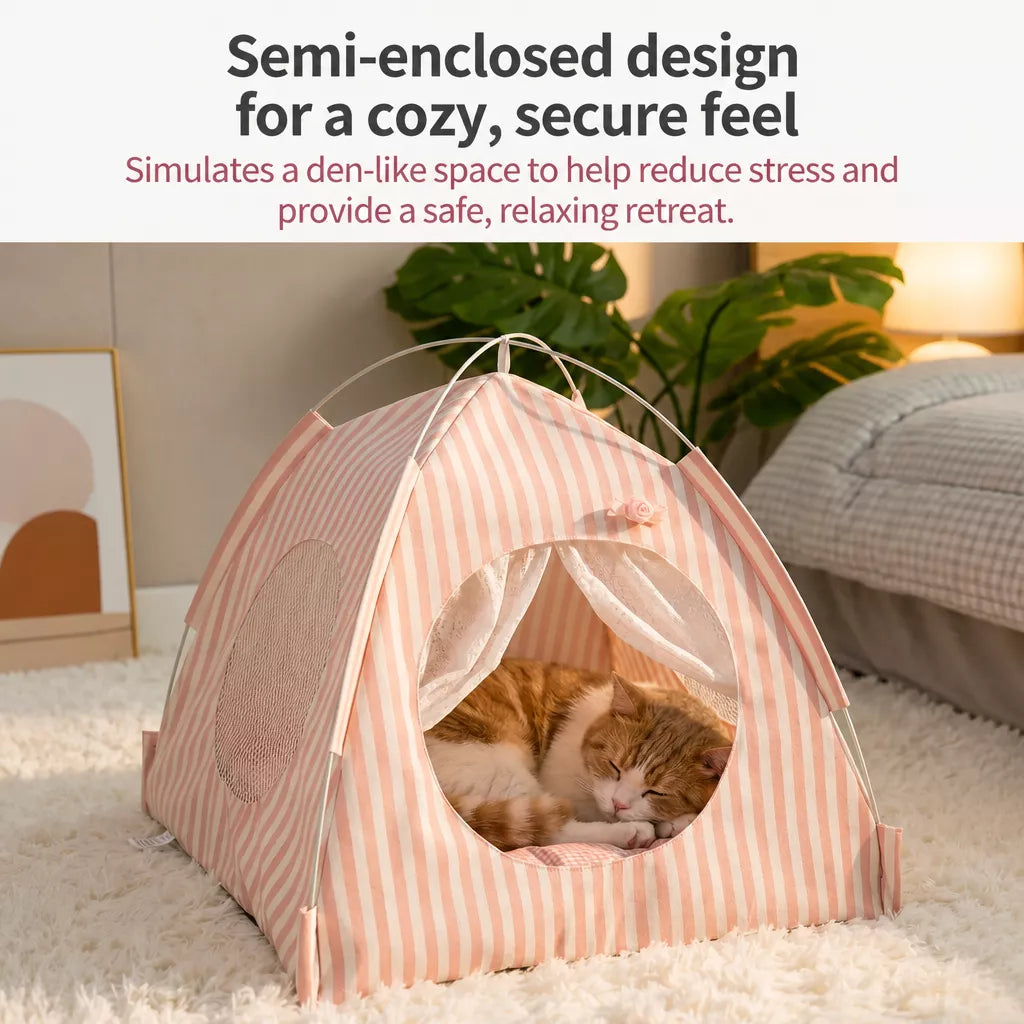 Indoor Tent Bed for Cats & Dogs with Washable Cover