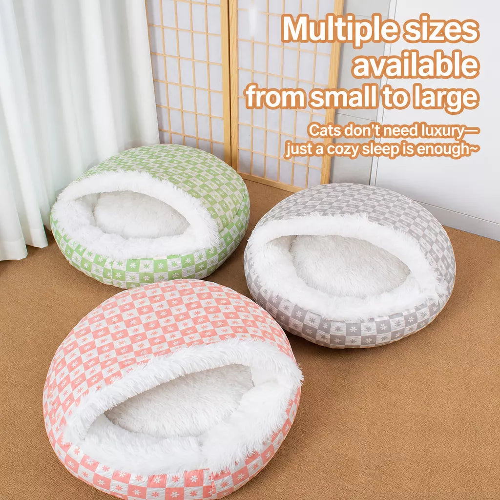 Enclosed Plush Pet Bed for Cats and Small Dogs