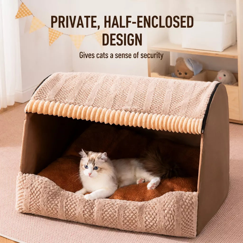 Enclosed Cat & Dog Bed with Removable, Washable Pad
