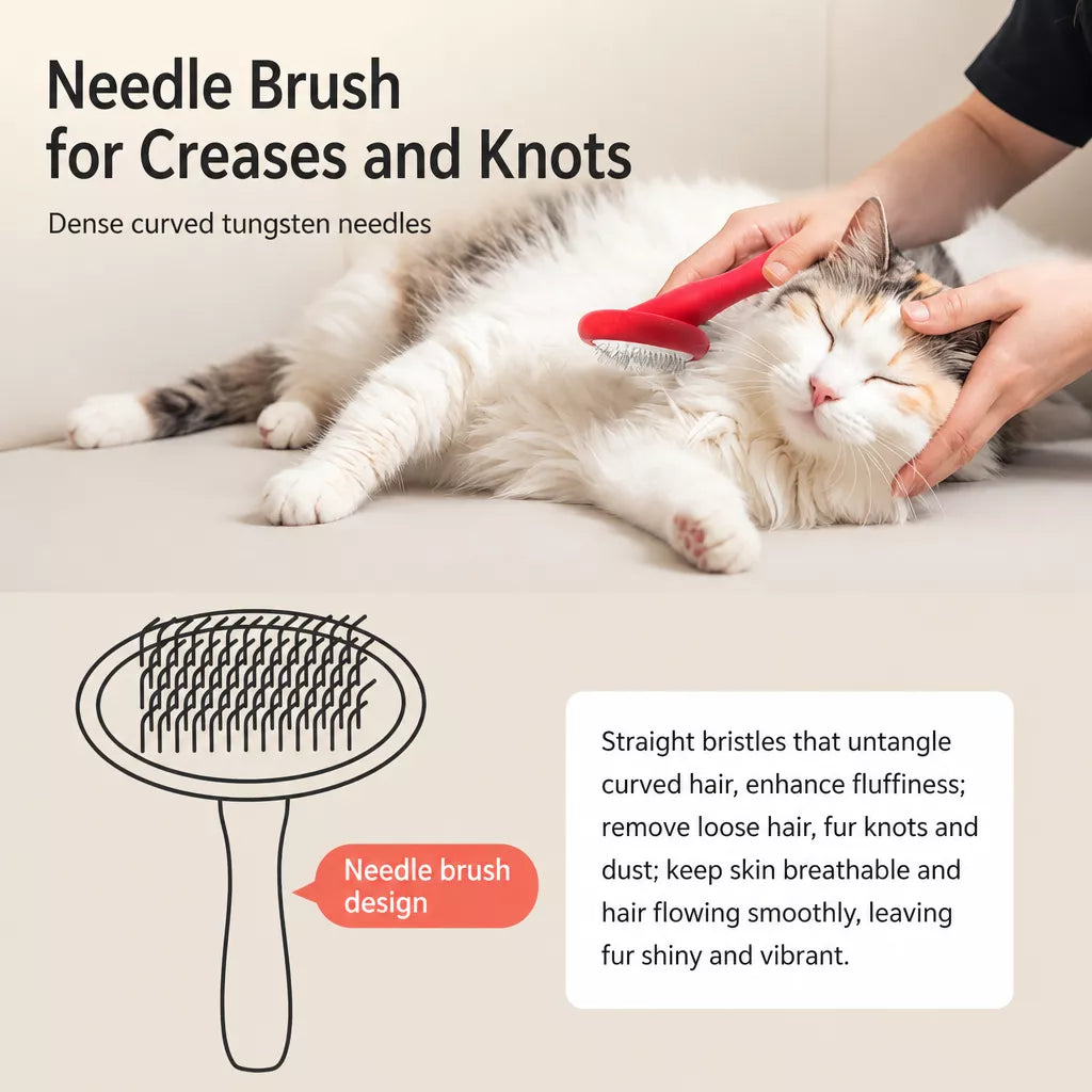 Cushioned Soft-Pin Slicker Brush for Dogs and Cats