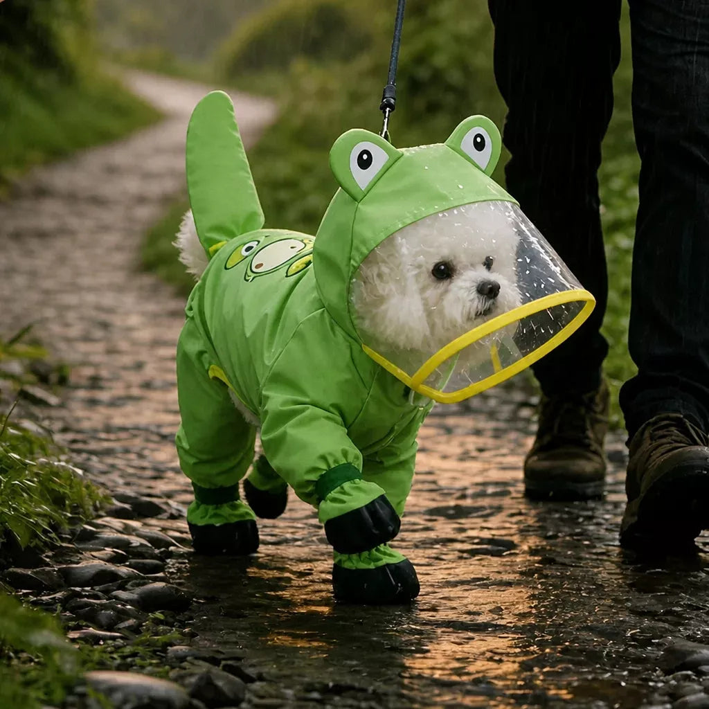 Frog-Style Full-Coverage Raincoat for Small Dogs