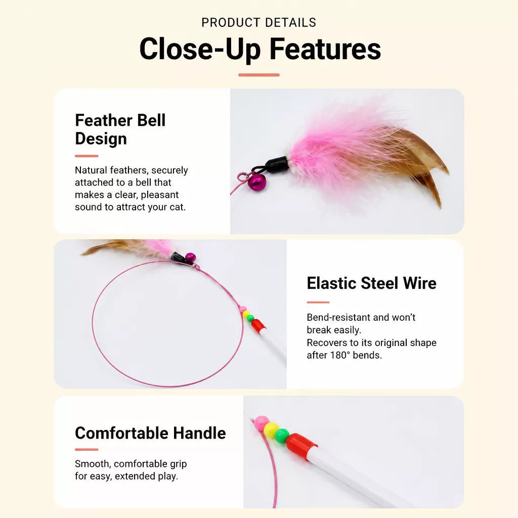 Steel Wire Cat Teaser Wand with Feather and Bell