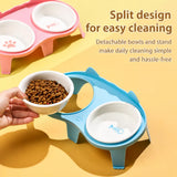 Elevated Double-Bowl Ceramic Cat Feeding Set