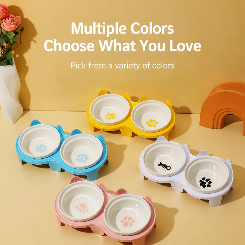Elevated Ceramic Two-Bowl Pet Feeding Set with Stand