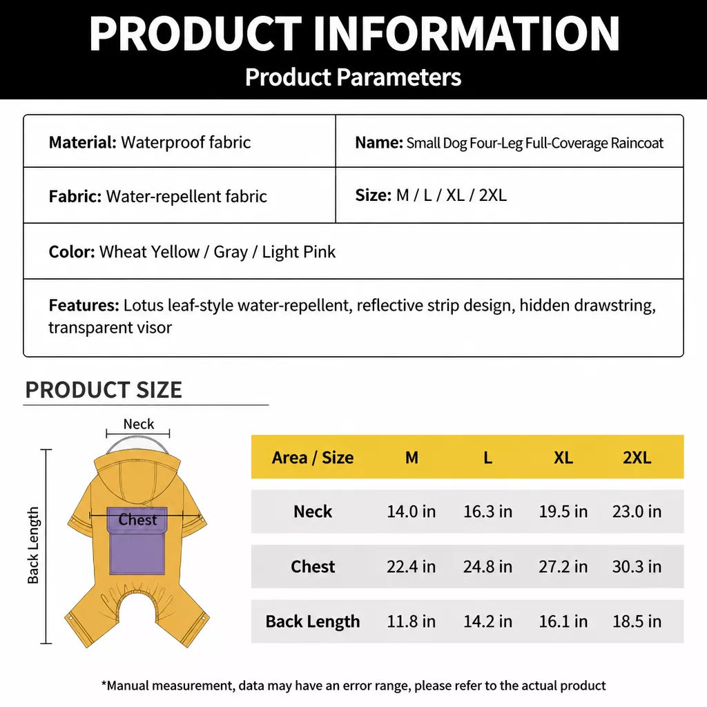 Dog Raincoat for Small to Medium Dogs