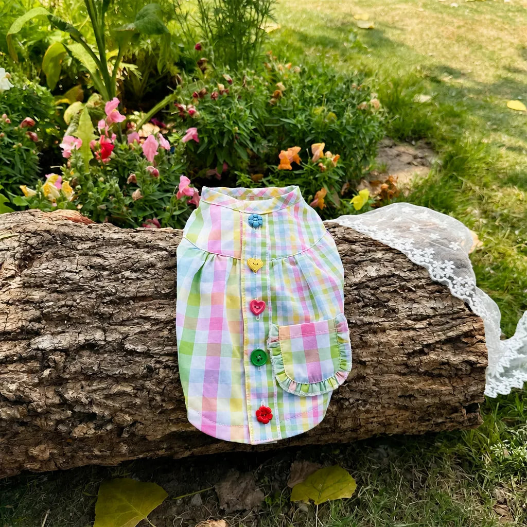 Plaid Color-Block Back-Closure Pet Shirt