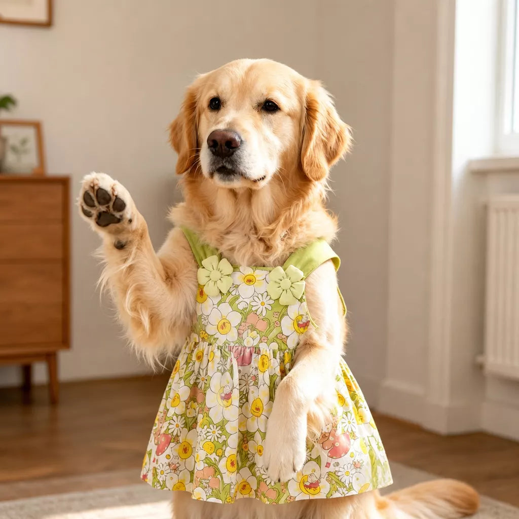 Summer Dog Dress with Shoulder Straps for Medium to Large Dogs