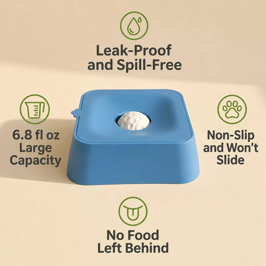 Pet Slow Feeder Bowl with Lick Ball and Water Dish