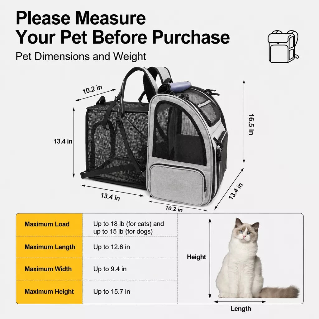 Large Breathable Pet Carrier Backpack for Dogs and Cats