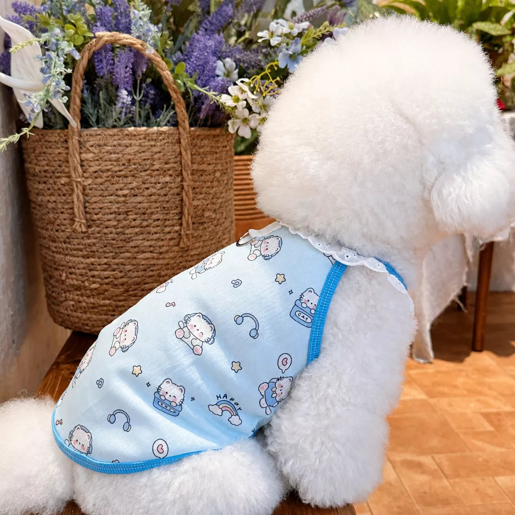 Lightweight Printed Lace-Trim Pet Vest for Dogs & Cats