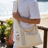 Faux Leather Mesh Crossbody Pet Carrier for Small Cats and Dogs