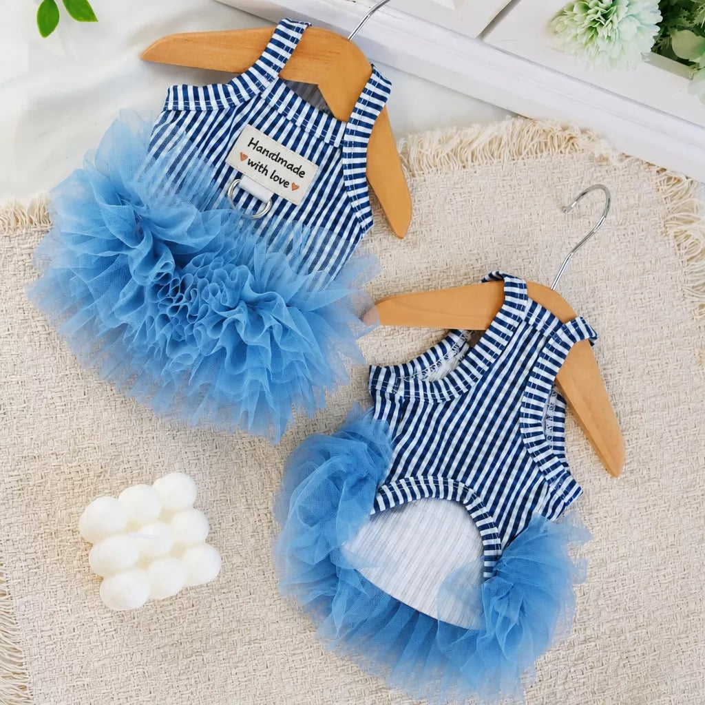 Blue Striped Mesh Dress for Dogs & Cats