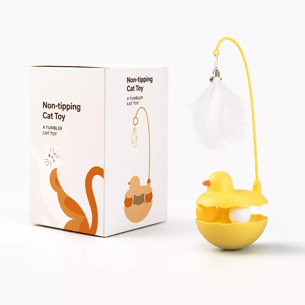 Interactive Wobble Cat Toy with Feather Teaser