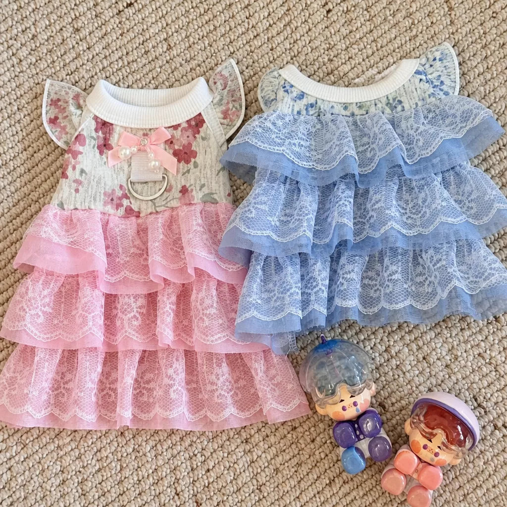 Floral Pet Dress with Leash Clip for Cats and Small Dogs