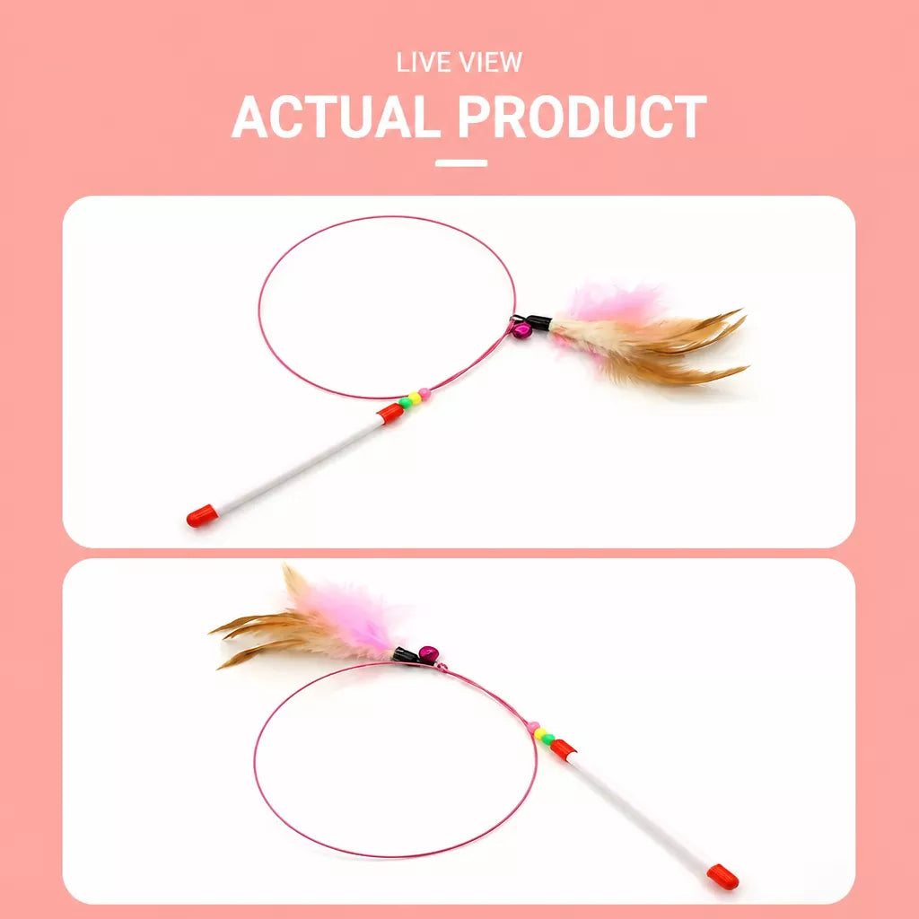 Steel Wire Cat Teaser Wand with Feather and Bell