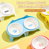 Elevated Double-Bowl Ceramic Cat Feeding Set