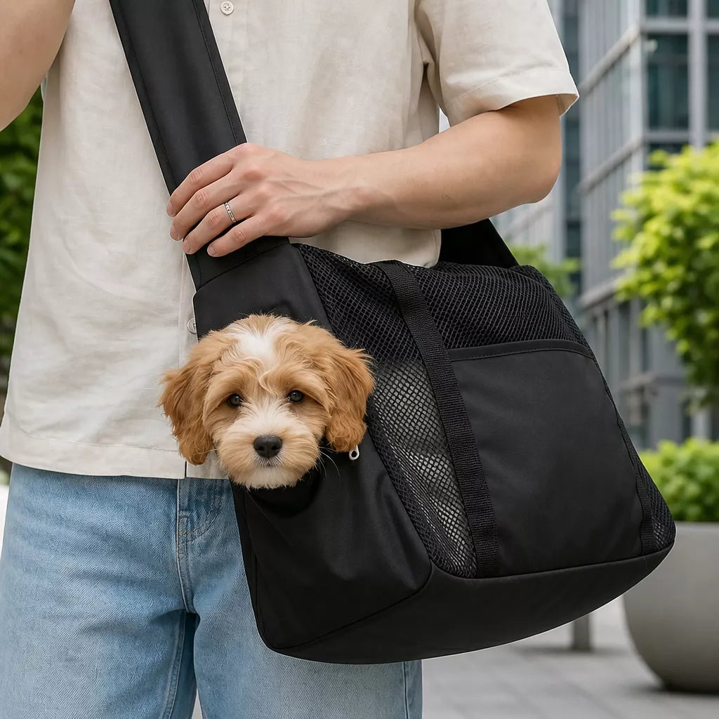 Faux Leather Mesh Crossbody Pet Carrier for Small Cats and Dogs