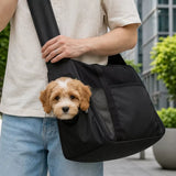 Faux Leather Mesh Crossbody Pet Carrier for Small Cats and Dogs