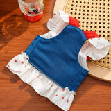 Cotton Denim-Style Pet Dress with Harness and Leash