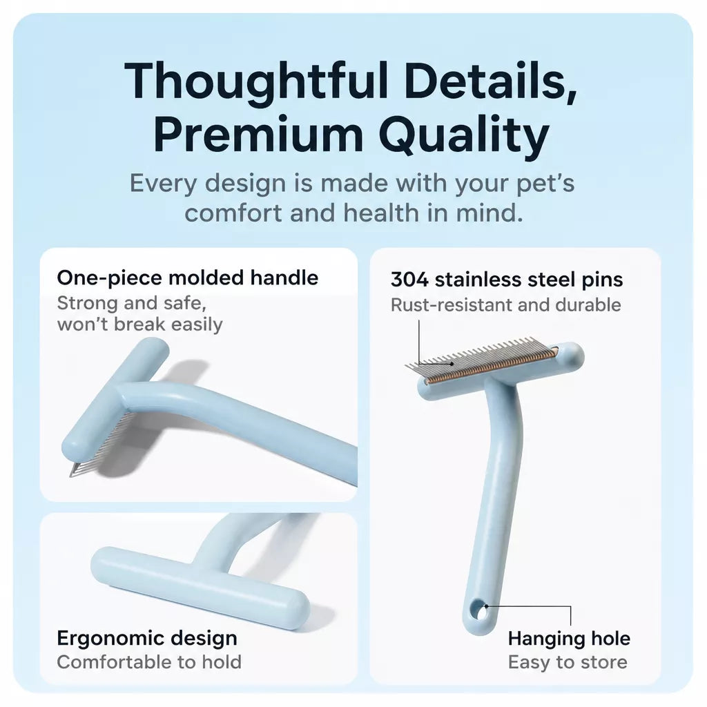 Long- and Short-Tooth Pet Rake Comb for Dogs and Cats