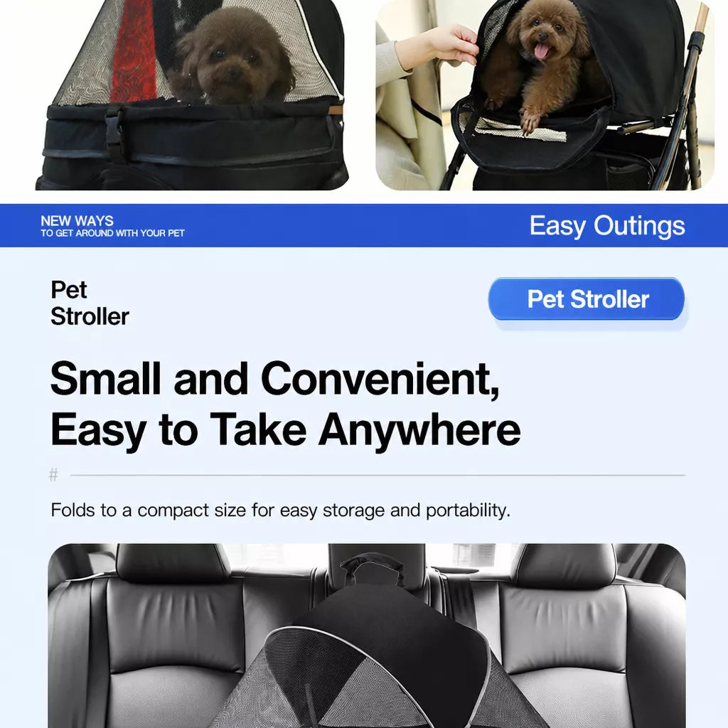 Foldable Pet Stroller with Removable Carrier and Tray