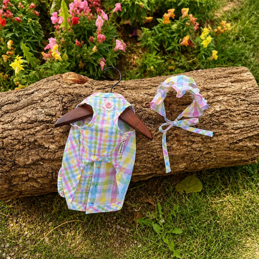 Plaid Color-Block Back-Closure Pet Shirt