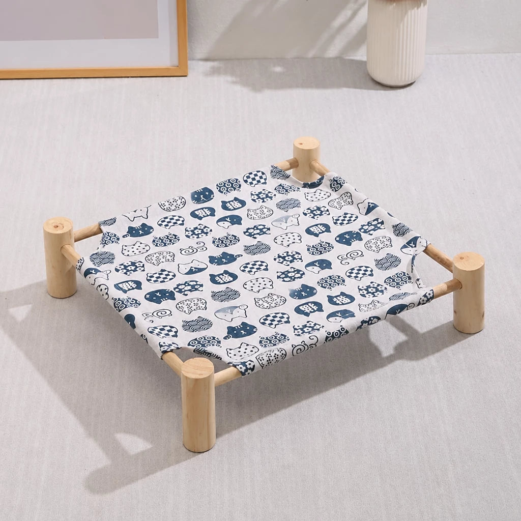 Elevated Wood Frame Pet Bed with Removable Polyester Cover