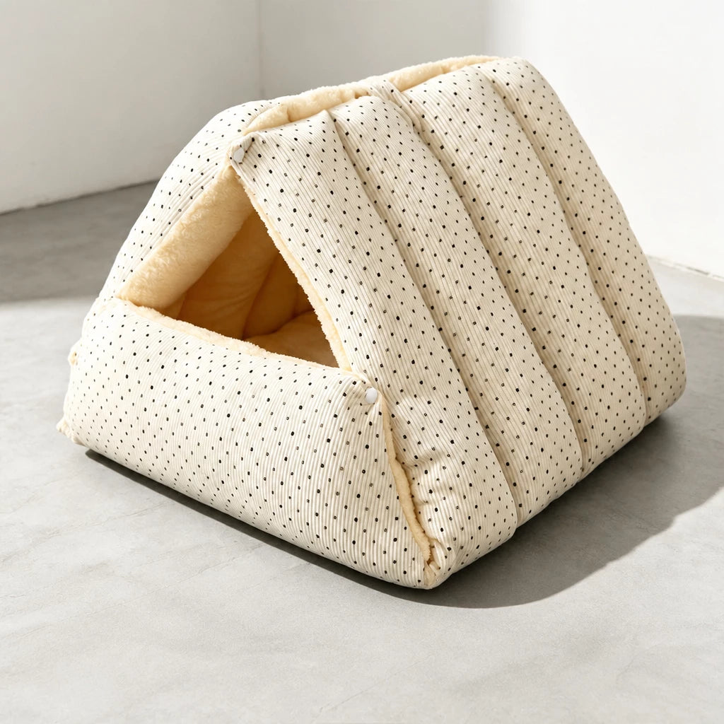 Semi-Enclosed Corduroy Pet Tent Bed for Cats & Dogs
