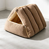 Semi-Enclosed Corduroy Pet Tent Bed for Cats & Dogs