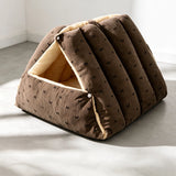 Semi-Enclosed Corduroy Pet Tent Bed for Cats & Dogs