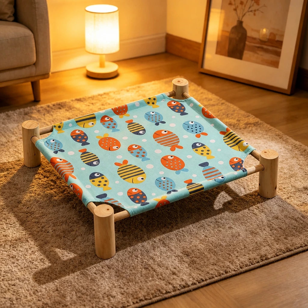 Wood-Frame Cot-Style Pet Bed with Polyester Cover