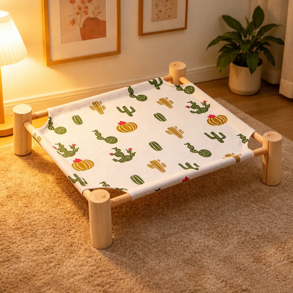 Wood-Frame Cot-Style Pet Bed with Polyester Cover