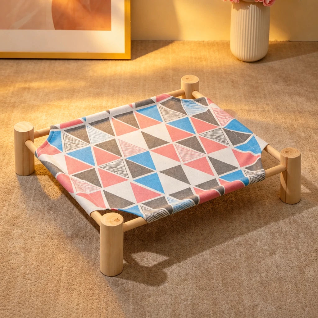 Wood-Frame Cot-Style Pet Bed with Polyester Cover
