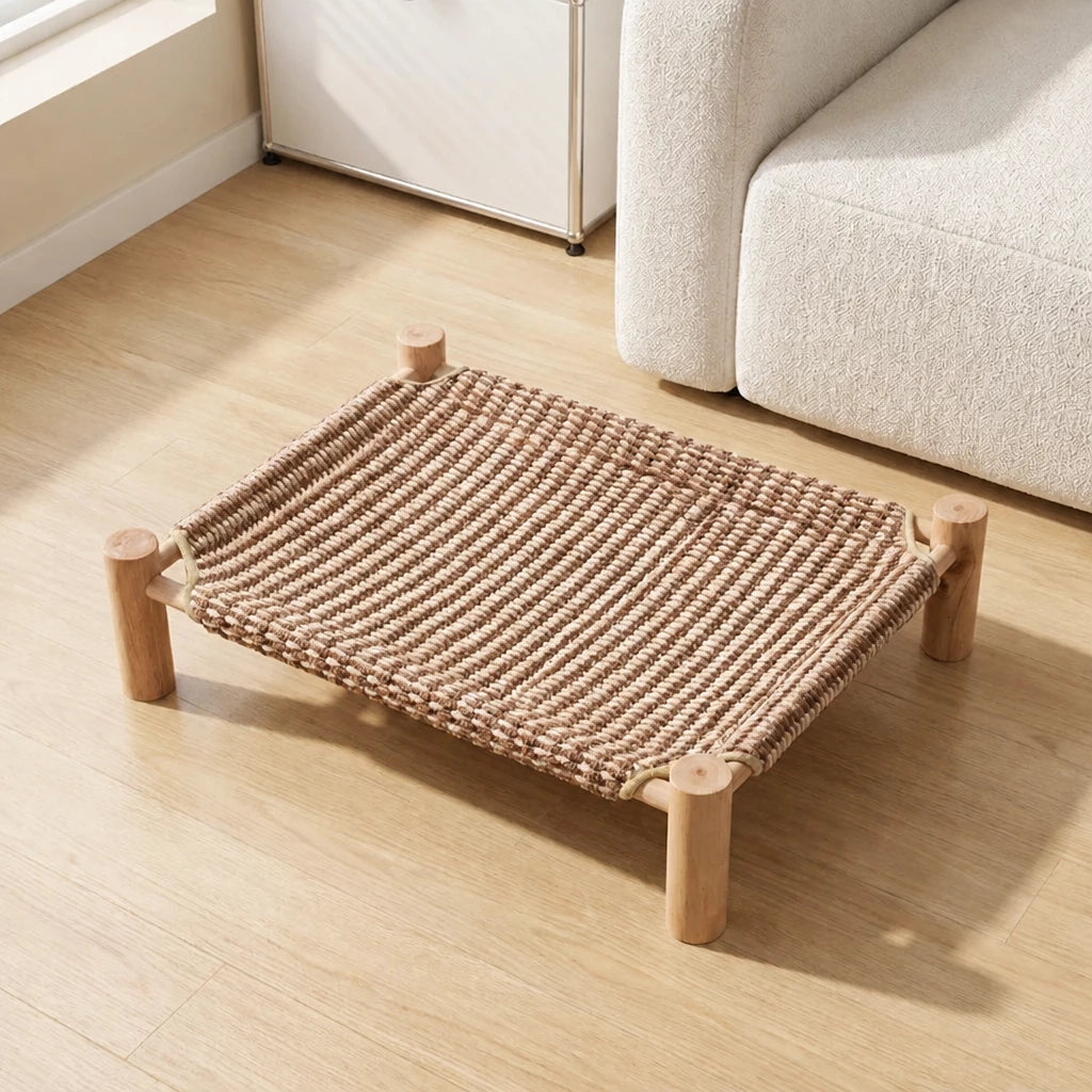Elevated Linen Pet Bed with Solid Wood Frame