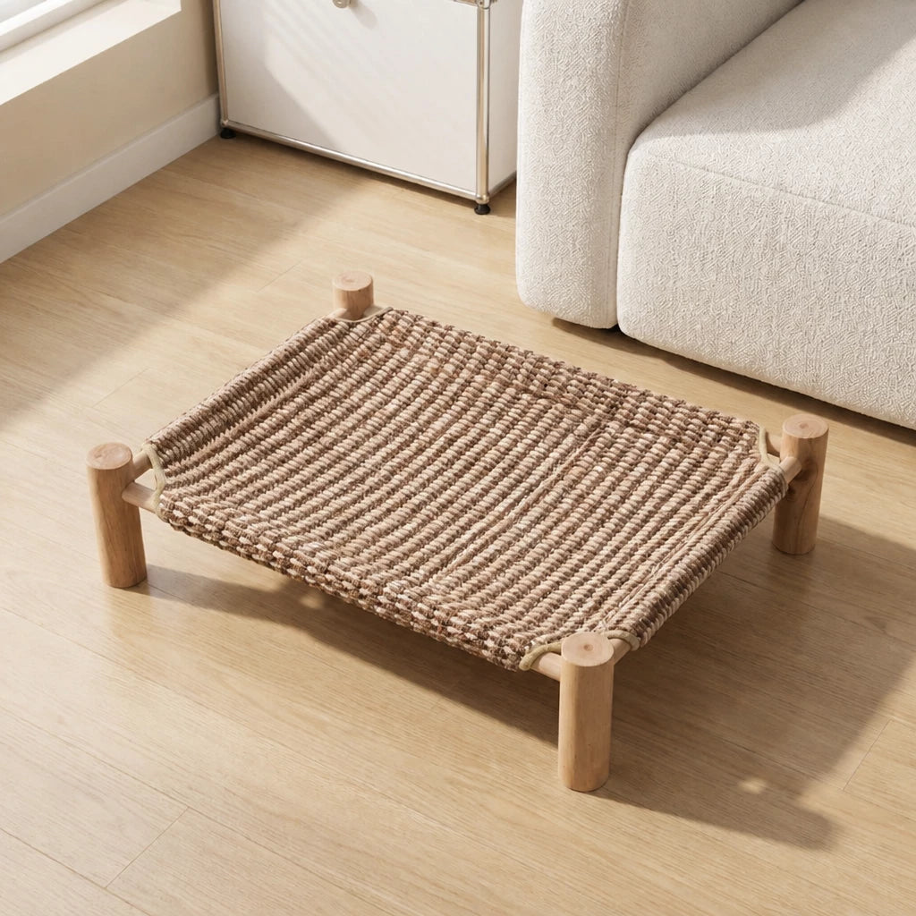Elevated Linen Pet Bed with Solid Wood Frame