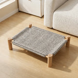 Elevated Linen Pet Bed with Solid Wood Frame