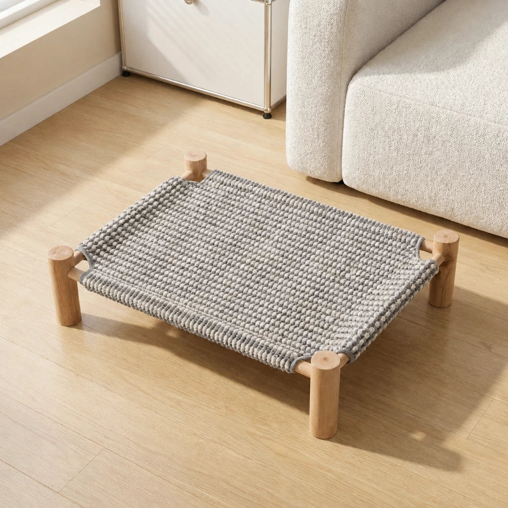 Elevated Linen Pet Bed with Solid Wood Frame