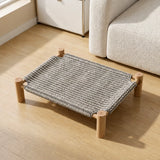 Elevated Linen Pet Bed with Solid Wood Frame